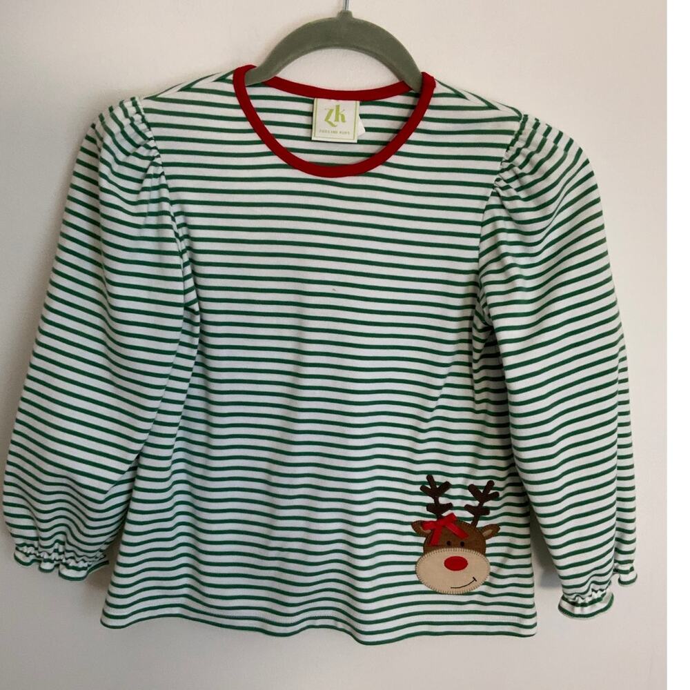 Zuccini Kids Striped Reindeer Top‎ Girl's size 10